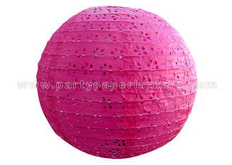 China Round Pink Blue Eyelet Paper Lantern , multi colored paper lanterns for bedrooms supplier