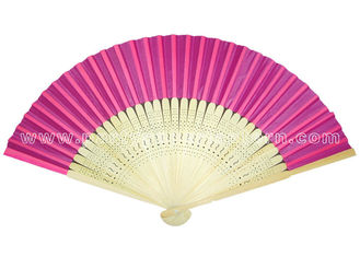 China Single Color Printed Hand Held Pink Paper Fans for Weddings , Birthday Celebrations supplier