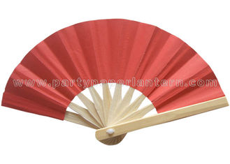 China Red Color Printed Hand Held Paper Fans With Bamboo Handle For for Parties and Weddings supplier