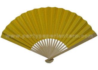 China Rice Paper Yellow  Bamboo Fans For Weddings , Folding Printable Paper Fans supplier