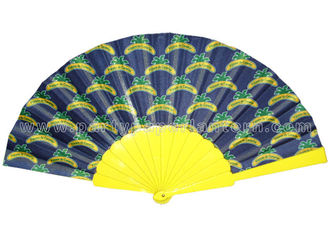 China Custom Printed Hand Fan / Yellow , Black , White Rustic Wedding Fan supplier