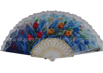 China Flower Design Printed Lace Hand Held Fans , Promotional Lace Folding Fans supplier