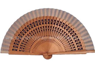 China Single Color Wooden Hand Fan Hollowed Out Ribs , Sandalwood Hand Fan supplier