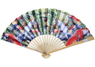 China Transfer Printed Pattern Parrot Paper Folding Fans for Souvenir and Promotion supplier