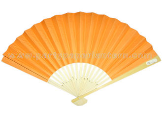 China Single Color Printed Bamboo Paper Hand Fans , Orange / blue paper fans supplier