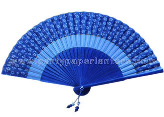 China Special Blue colored Japanese Hand Held Fans Printing Silk and Bamboo handle supplier