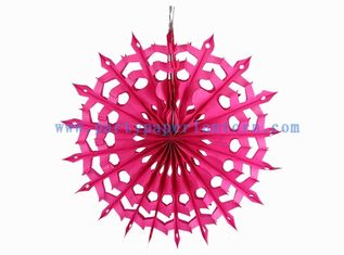 China Tissue Paper Fans For Weddings , 12 Inch Fuchsia , Pink Paper Hanging Fans For Window Dressing supplier