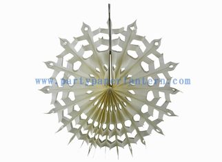 China Handcrafted 12 Inch Ivory , White Hanging Paper Fans For Wedding Decoration supplier