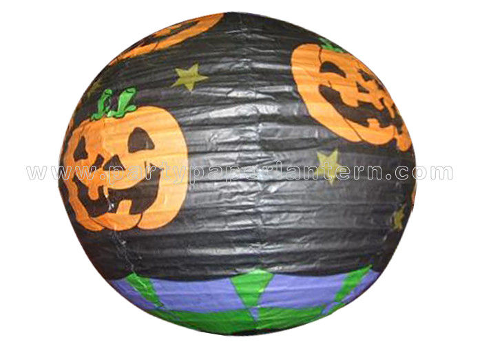 Patterned Printed Round Paper Lanterns For Party , Halloween Decoration Customized Traditional
