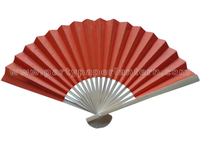 Red Color Printed Hand Held Paper Fans With Bamboo Handle For for Parties and Weddings