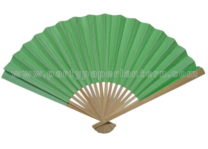 Personalized Single Color Printed Bamboo Green Paper Fans For Decorating
