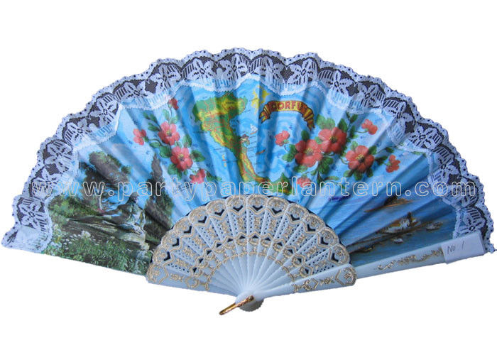 Costom Printed Lace Hand Fans for Wedding with Scenic Spot  Design