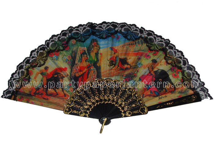 Spainish Style Design Printed Lace Hand Fans For Promotion , Gift , Souvenirs Special