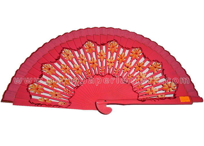 Green Red wooden hand held fans , personalized wedding favor fans