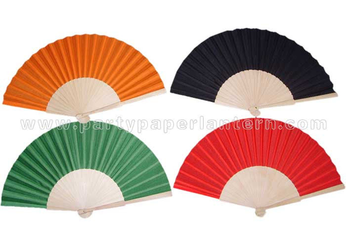 Folding Wooden hand held fans with Black / Green / Blue Various Color Selection