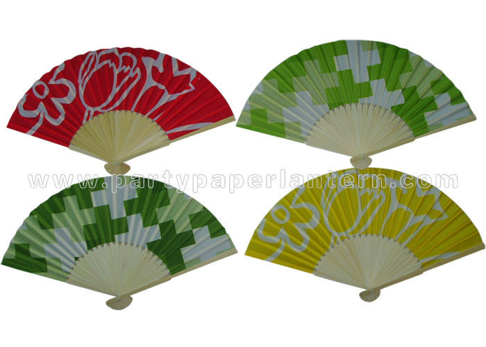 Red Yellow Green Brisk Style Printed Japanese Hand Held Fans For weddings , party
