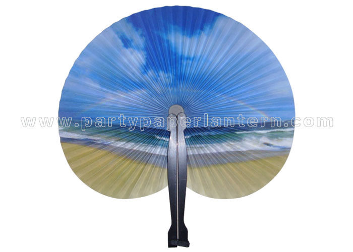 Scenic Spot Printed Accordion paper paddle hand fans , paper wedding fans