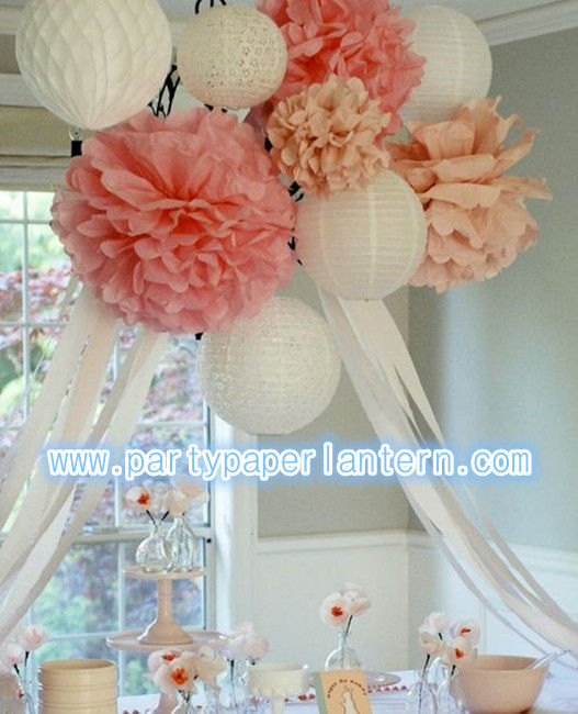 12"-16" Party Paper Lantern / Tissue Paper PomPoms Flower Balls For Bedroom Decoration