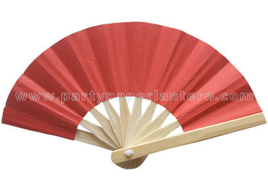 China Red Color Printed Hand Held Paper Fans With Bamboo Handle For for Parties and Weddings distributor
